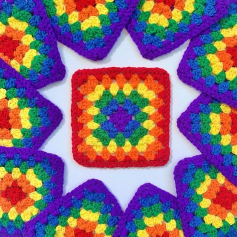 Rainbow Crochet Square, Pride Granny Square, Pride Crochet Blanket, Pride Crochet Ideas, Clown Crochet, Rainbow Granny Square, Pride Crochet, Book Blanket, 2024 Crochet