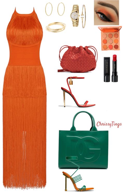 Orange dress challenge outfit ideas | Orange Maxi Dress Outfit, Outfit Ideas Summer Shein, Outfit Ideas Shein, Orange Dress Summer, Bottega Bag, Orange Eyeshadow, Outfit Ideas Summer, Tiffany T, Orange Maxi Dress