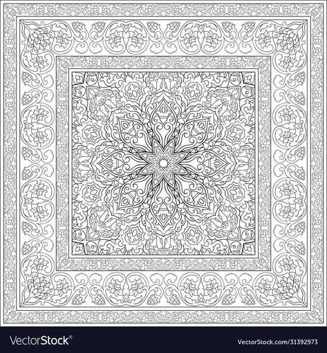 Black And White Template, Coloring Mandalas, White Template, Frame Download, Persian Art Painting, Floral Carpet, Background Floral, Persian Art, Drawings Simple