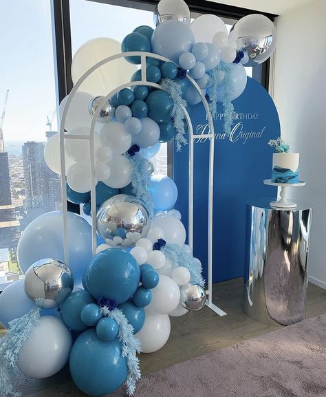 Blue Birthday Theme, 15th Birthday Decorations, Deco Ballon, 18th Birthday Decorations, Balloons Decoration, Birthday Party Theme Decorations, Birthday Balloon Decorations, 18th Birthday Party, Balloon Backdrop