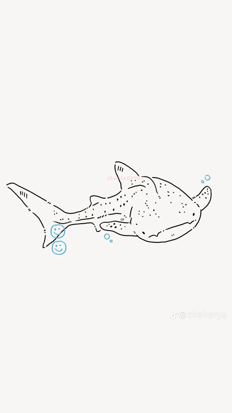 Mini Whale Shark Tattoo, Shark Doodle Tattoo, Easy Shark Tattoo, Manta Ray Skeleton Tattoo, Sea Creature Line Art, Cute Whale Shark Tattoo, Whale Shark Line Drawing, Cute Under The Sea Drawing, Shark Doodle Cute