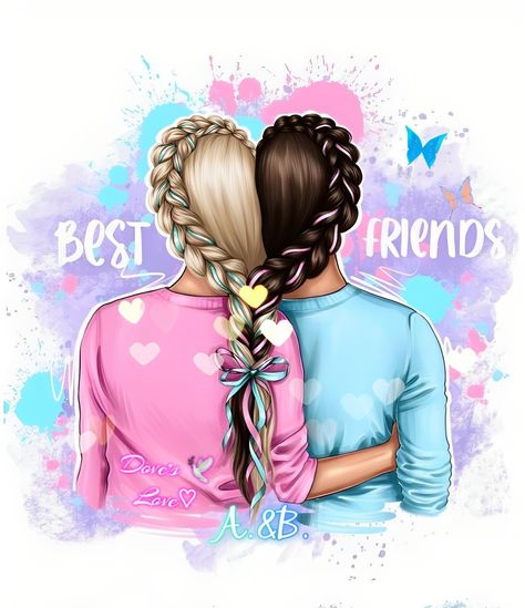 Best Friends Clipart, Sisters Drawing, Person Illustration, Friends Clipart, Pine Cone Art, Best Friend Drawings, Little Sister Gifts, Png Elements, Bff Drawings