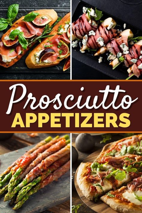 These tasty prosciutto appetizers are guaranteed to wow your guests! From prawns to asparagus to crostini, you'll want to try all of these recipes. Prociutto Appetizers, Appetizers Easy Recipes, Procuitto Recipes, Proscuitto Appetizers, Caprese Salad Bites, Asparagus Appetizer, Prosciutto Appetizer, Appetizer Wraps, Pancetta Recipes