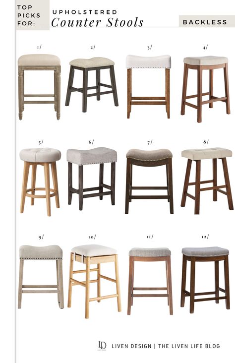 upholstered counter stools. backless counter stool. counter stool with back. counter height barstool. traditional counter stool. modern stool. kitchen island seating. mid-century stool. metal counter stool. affordable counter stool. linen counter stool. open back. saddle seat. swivel counter stool. gray wood counter stool. tufted stool. wood legs. backless upholstered counter stool. #kitchen #counterstool #stool #kitchenisland #home Backless Kitchen Counter Stools, Backless Barstools In Kitchen, Backless Counter Stools Kitchen Island, Stool Kitchen Island, Backless Counter Stools, Kitchen Island Seating, Cheap Bar Stools, Upholstered Counter Stools, Island Seating