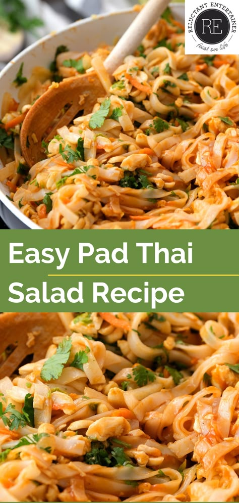 Cold Pad Thai Noodle Salad, Easy Asian Potluck Dishes, Thai Chicken Salad With Noodles, Thai Pasta Salad Recipes, Barbados Dishes, Easy Thai Salad, Thai Spaghetti Salad, Thai Pasta Salad, Pad Thai Salad