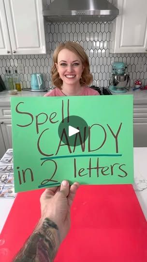 580K views · 524 reactions | Spell CANDY in 2 letters | Spell CANDY in 2 letters  This original video was produced by Network Media LLC Productions, Rick Lax and Jennie Carroll | By Jennie and Nick's Brainteasers | Facebook Play Doh Games For Adults, Game Night Ideas For Families, Games Of Chance Ideas, Fun Card Games For Two, Family Game Night Ideas For Kids, Fun Games To Do With Friends, Paper Games To Play With Friends, Teen Group Games, Fun Games To Play With Friends