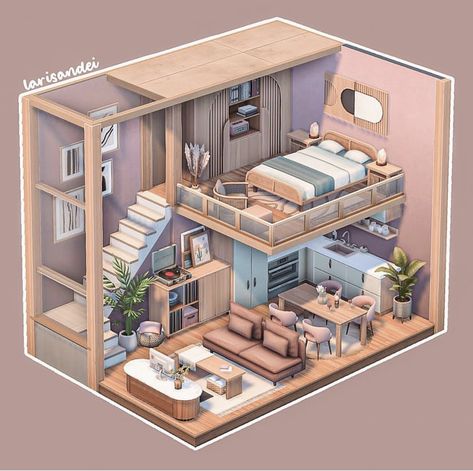 Ts4 Loft House, Sims 4 Loft Download, Sims 4 Loft Bedroom, Microhome Sims 4, Sims Build Hacks, Loft The Sims 4, Sims 4 Balcony Ideas, Sims 4 Master Bed Ideas, Sims 4 Loft House Layout