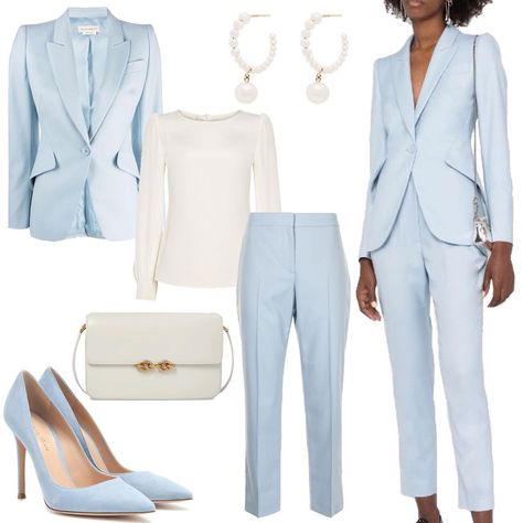 Dress of a Duchess on Instagram: "A chic ice-blue suit by @alexandermcqueen ❄️ Earrings: @sophiebillebrahe Blouse: @janelewisatelier Bag: @ysl Heels:…" Princesa Anne, Blue Blazer Outfit, Meeting Outfit, Bag Ysl, Blazer Outfits For Women, Ysl Heels, Royal Outfits, Blue Outfit, Blazer Outfits