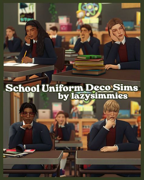 school uniform deco sims | Patreon Sims 4 College, Sims 4 School, Deco Sims, Sims Patreon, Around The Sims 4, The Sims 4 Lots, Sims 4 Cc Furniture, Sims 4 Build, Sims 4 Cas