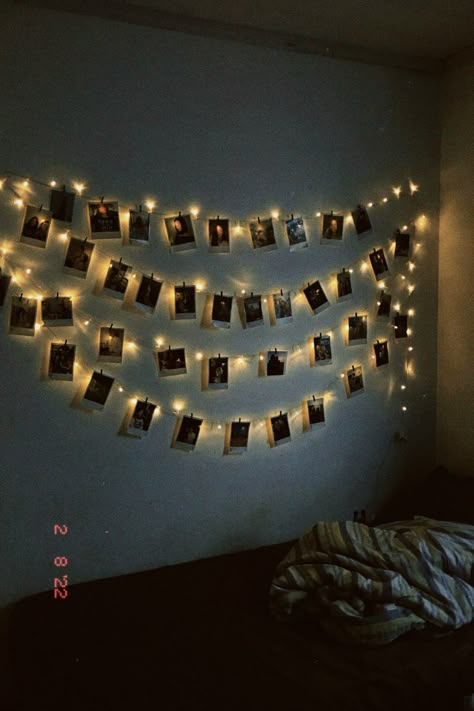 Room Decor From Amazon, Polaroid Room, Polaroid Wall Decor, Polaroid Display, Fairy Lights Photos, Photo Walls Bedroom, Decor From Amazon, Polaroid Wall, Diy Room Decor For Teens