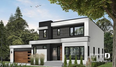 Home Designs Exterior, A Modern House, Basement House Plans, Two Story House, Contemporary House Exterior, Lots Of Windows, Modern Style House Plans, Modern House Plan, Modern Farmhouse Plans