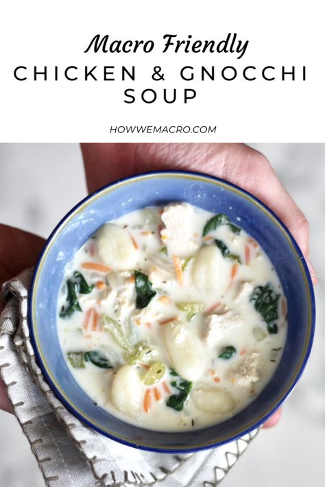 Macro Friendly Gnocchi, Low Calorie Chicken Gnocchi Soup, Macro Soups, Macro Soup Recipes, Macro Friendly Soup Recipes, Macro Soup, Macro Friendly Soup, Soup From Olive Garden, Macros Recipes