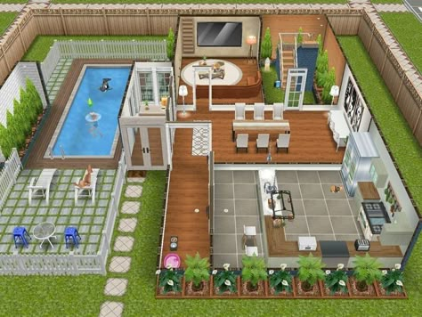 Casas The Sims Freeplay, Sims Mobile, Sims Freeplay Houses, Sims Houses, Sims Free Play, Sims 4 House Plans, Sims House Plans, Duplex House Design, Sims House Design