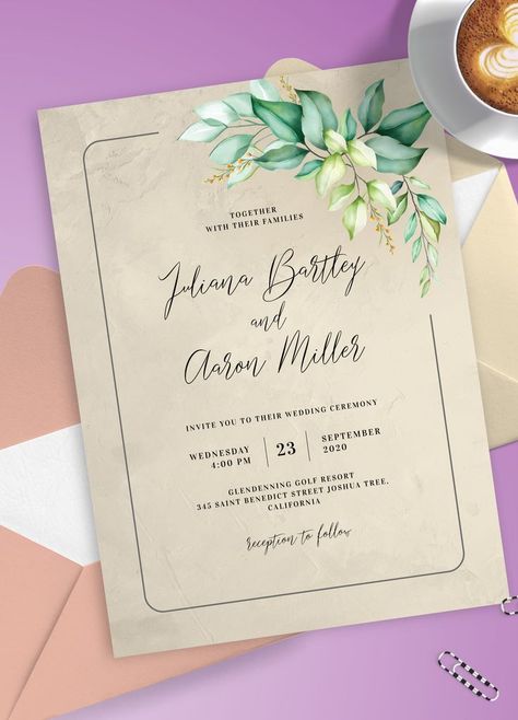 This Invitation Wedding Card will make your wedding guests feel excited and honored. Excite guests with the custom design and premium paper. FREE online drag-n-drop editor requires no designer skills yet allows you to customize the text and design in a few simple clicks. #wedding #card #invite #invit #invitation Corporate Invitation Design, Wedding Invitation Layout, Bohemian Wedding Invitation, Chic Background, Wedding Invitation Pdf, Invites Template, Bohemian Wedding Invitations, Minimalist Frame, Boho Wedding Invitation