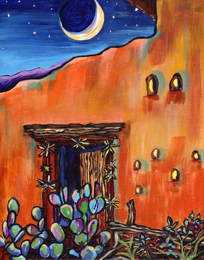 Mexican Art Painting Canvases, Mexican Inspired Paintings, Mexican Canvas Painting, Traditional Mexican Paintings, Mexico Painting, New Mexico Art, Mexican Paintings Ideas, Mexico Landscape Painting, Southwest Landscape Paintings