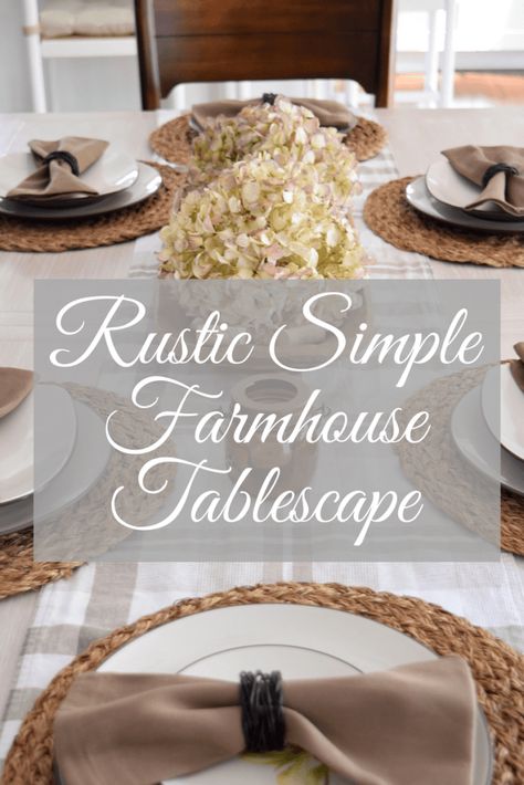 Farmhouse Table Setting Ideas, Farmhouse Place Setting, Farmhouse Tablescape, Rustic Tablescape, Between Summer And Fall, Farmhouse Table Setting, Summer Table Decorations, Table Setting Ideas, Rustic Farmhouse Table