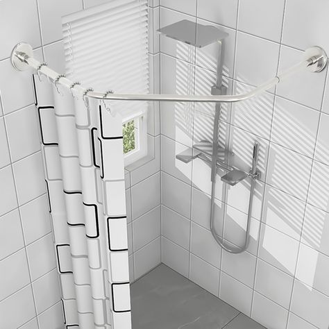 YYBUSHER Stainless Corner Shower Curtain Rod & Reviews | Wayfair Corner Shower Curtain, Bathroom Corner Rack, Corner Shower Curtain Rod, L Shaped Bathroom, Corner Rack, Rod Rack, Shower Curtain Rod, Steel Bath, Take A Bath