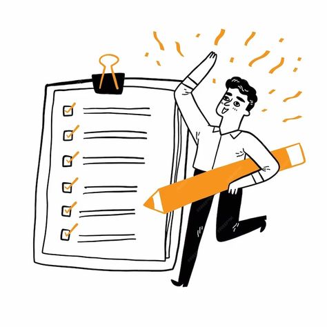 Premium Vector | Successful completion of business tasks Positive businessman with a giant pencil nearby marked checklist on a clipboard paper Hand drawn vector illustration doodle style Giant Pencil, Portland Timbers, Illustration Doodle, Doodle Style, Hand Drawn Vector Illustrations, Doodle Illustration, Hand Drawn Vector, Planner Cover, Clipboard