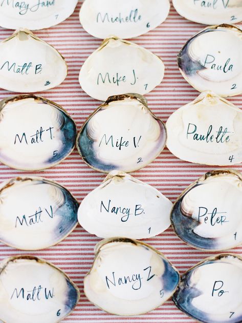 Shell Escort Cards Driftwood Centerpiece, Wedding Atelier, Beach Wedding Centerpieces, Martha Weddings, Beachy Wedding, Wedding Cake Tops, Planning Quotes, Boat Wedding, Wedding Beach Ceremony