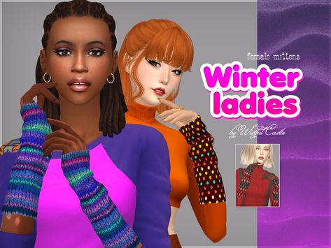 Winter ladies - female fingerless mittens with detailed new mesh. Includes 12 color variations with different patterns. You can find it in bracelets category. Also Winter ladies can be combined... Sims Accessories, Sims 4 Game Mods, Sims 4 Mm, Sims 4 Update, Sims 4 Cas, Fingerless Mittens, Sims 4 Game, Sims 4 Cc Finds, Sims 4 Clothing