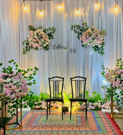 Wedding Stage Background, Dekor Lamaran, Wedding Background Decoration, Stage Background, Stage Backdrop, Wedding Stage Decorations, Background Decoration, Natural Hair Braids, Stage Decorations