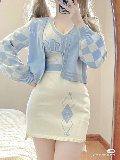 Korean Soft Aesthetic, Aesthetic Outfits Plus Size, Blue And White Outfits, Rok Mini, Pastel Outfit, Cute Dress Outfits, Soft Aesthetic, Kawaii Fashion Outfits, Lingerie Outfits