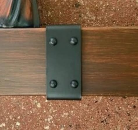 Black Metal Brackets For Beams, Metal Brackets For Wood Beams, Metal Trim For Wood, Metal Rivets Design, Metal Straps For Beams, Beam Straps, Beam Ideas, Columns Interior, Modern Farmhouse Furniture