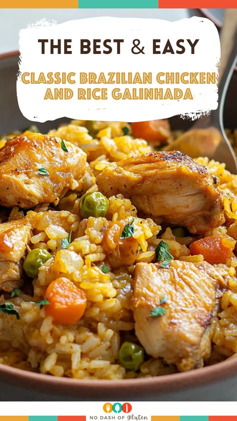 Classic Brazilian Chicken and Rice Galinhada Brazilian Chicken, Vegetarian Substitutes, Parboiled Rice, One Pot Wonders, One Pot Dishes, Gluten Free Dairy Free Recipes, Dairy Free Dessert, Chicken And Rice, Tender Chicken