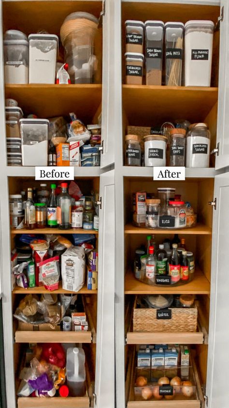 Pantry In Kitchen, Small Pantry Cabinet, Apartment Pantry, Cabinet Pantry Organization, Organize A Pantry, Deep Pantry Organization, Organizing Pantry, Narrow Pantry, Pantry Organization Hacks