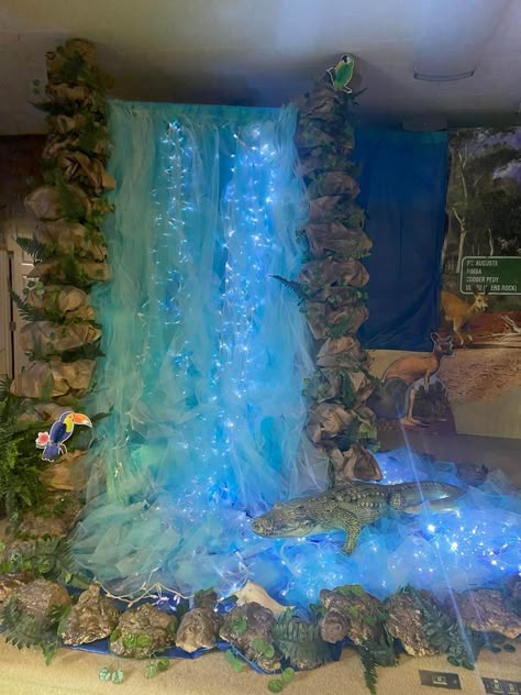 Jungle Hoco Theme, Waterfall Prop, Fake Waterfall, Waterfall Decoration For Ganpati, Waterfall Diy Decoration, Waterfall Decoration, Waterfall Backdrop, Ganpati Decoration Theme, Diy Waterfall