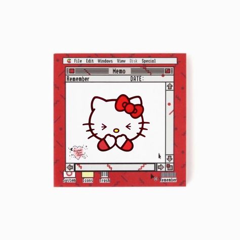 hello kitty in a 2000s style computer window pixelated cartoon Red And White Hello Kitty Widget, White And Red Hello Kitty Wallpaper, White And Red Widgets, Hello Kitty Red Icon, Hello Kitty App Icon Red, Red And White Widget, Red And White Icons, Grey Red Wallpaper, Random Widgets