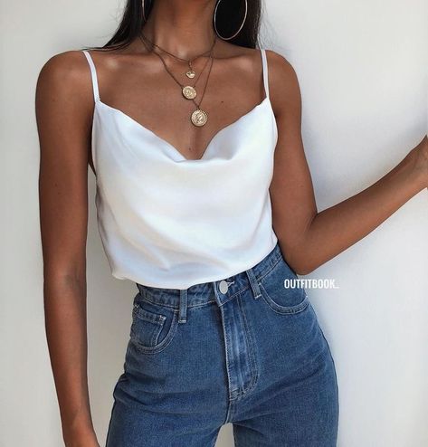 Mode Shoes, Style College, Silky Shirt, Top Outfit, Outfit Trends, Silk Tank, Mode Inspo, Outfit Goals, Mode Inspiration