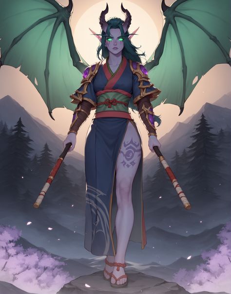 Night elf demon hunter as an oni #fantasy #warcraft #wow #worldofwarcraft #nightelf #nelf #elf #kaldorei #demonhunter #oni Wow Demon Hunter, Demon Hunter Warcraft, Night Elf Female, Night Elf, Demon Hunter, Female Character Design, World Of Warcraft, Street Fighter, Elf