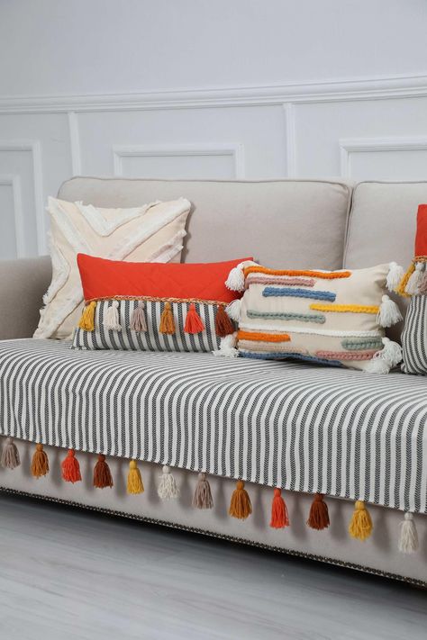 Modern Farmhouse Couch, Farmhouse Couch, Sofa Throw Cover, Striped Sofa, Sofa Cotton, Cushion Cover Designs, Product Shots, Tufted Sofa, Furniture Slipcovers