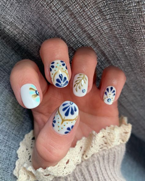 This inspo evil eye recreation I did by @diananailedit has me feeling Grecian vibes! With this set nothing but good vibes and positivity! #nailart#greeknails #evileye #evileyenails #grecian #nails #nailsnailsnails #yegnailtech #naildesign #naildesigns #vacationnails #evileyeprotection #nailarts #pressonnails #pressons #athomenails #pressonnaillovers Evil Eye Pedicure, Grecian Nails, Mediterranean Nail Designs, Cute Evil Eye Nails, Greek Nails, Evil Eye Nails, Work Nails, Vacation Nails, Nail Tech