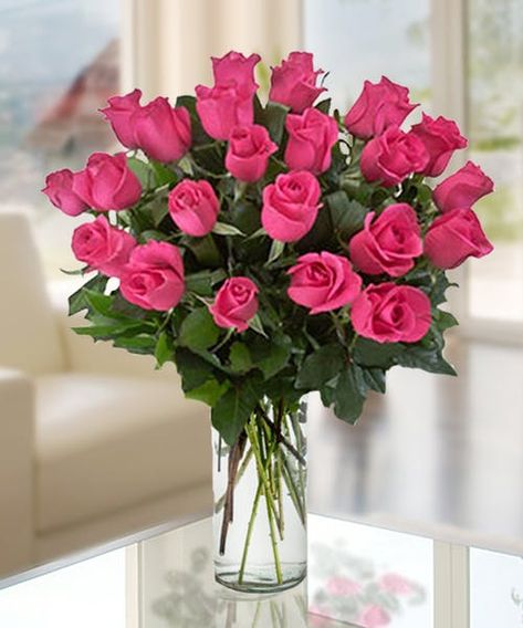 Bright Pink Roses, A Dozen Roses, 12 Roses, Rose Belle, Dozen Roses, Hot Pink Roses, Cheap Flowers, Flower Boutique, Flower Arrangements Simple