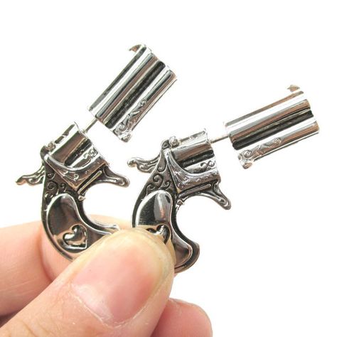 Realistic Revolver Double Gun Shaped Fake by uniquefakegauges, $19.50 Faux Gauges, Fake Gauge Earrings, Gauge Earrings, Fake Gauges, Fake Plugs, Earrings Double, Stud Earrings For Men, Gauged Earrings, Plugs Earrings