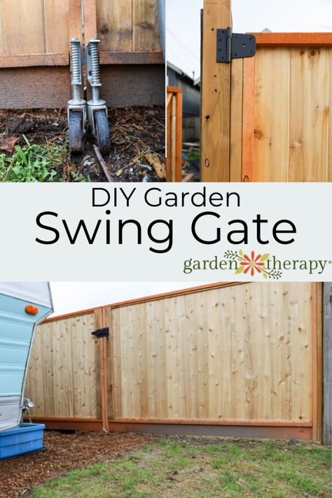 You don’t have to be a handyman to make this swing gate design. After being quoted an obscene amount for my own driveway swing gate, I took matters into my own hands. Here’s how I made my own wood swing gate using existing fence panels and some easy to source hardware.

#Garden #GardenProject #SwingGate #BackyardProject #BackyardDIY #GardenDIY #GardenTherapy Premade Fence Panels, Wood Gate Diy, Diy Driveway, Wood Pallet Planters, Cedar Paneling, Diy Swing, Wood Gate, Garden Swing, Wooden Swings