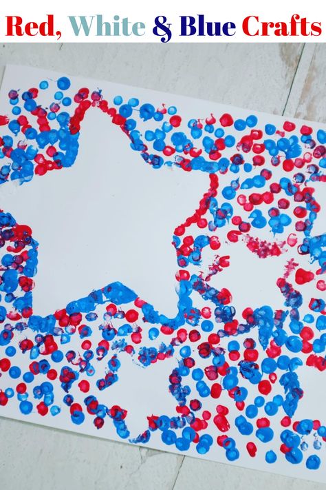 Q Tip Painting For Kids, Red White Blue Crafts, Summer Camp Crafts For Kids, Camp Crafts For Kids, Red White And Blue Crafts, Labor Day Crafts, Memorial Day Activities, American Flag Crafts, June Crafts