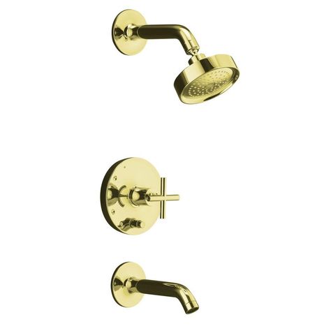 KOHLER Rite-Temp 1-Spray 1-Handle Pressure-Balance Tub and Shower Faucet Trim Kit in Vibrant French Gold (Valve Not Included) Kohler Purist, Tub And Shower, Bath Faucet, Tub And Shower Faucets, Faucet Handles, Bathtub Shower, Shower Valve, Trim Kit, Contemporary Aesthetic