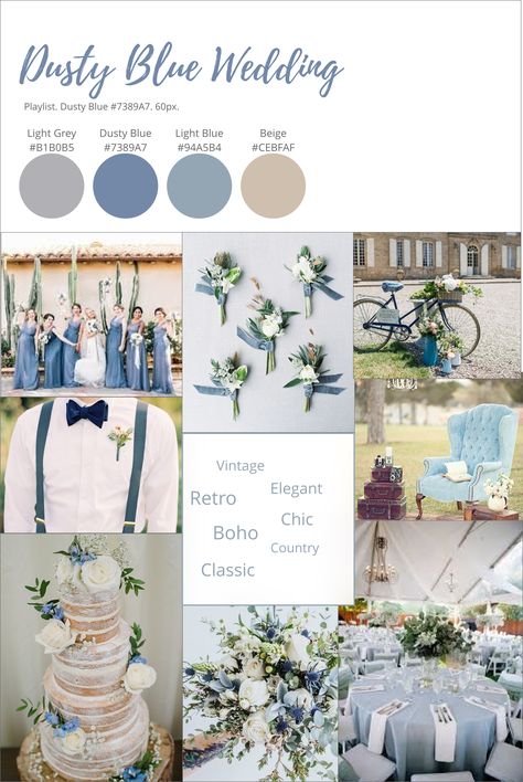 Vintage inspired dusty blue wedding Dusty Blue Beige Wedding Theme, Dusty Blue Cream Wedding, Dusty Blue Hex Code, Dusty Blue And Khaki Wedding, Dusty Blue Wedding Palate, Dusty Blue Wedding Theme Backdrop, Whimsical Dusty Blue Wedding, Dusty Blue September Wedding, Dusty Blue Wedding Mood Board