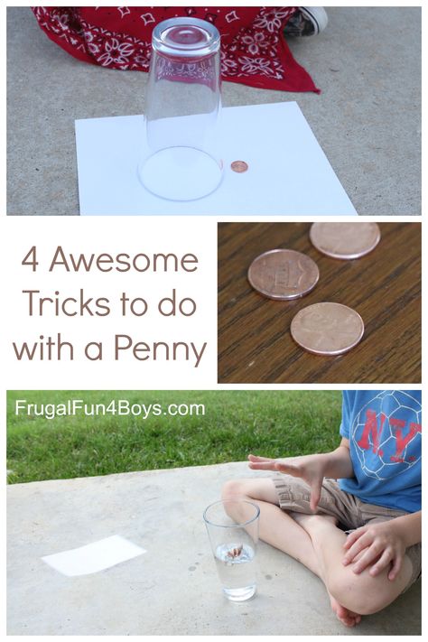 4 Awesome Tricks to do with a Penny - A magic trick, a brain bender, and two fun science demonstrations!  Only need pennies and a few basic materials from around the house. Science Demonstrations, Magic Tricks For Kids, Cool Magic Tricks, Magic Theme, Easy Magic Tricks, Magic For Kids, Easy Magic, Card Magic, Boredom Busters