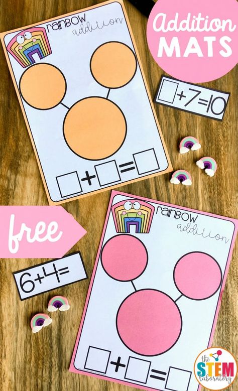 Rainbow Addition Mats - The Stem Laboratory Addition Mats, Subtraction Activities, Eureka Math, Math Centers Kindergarten, Math Intervention, Number Puzzles, Kindergarten Math Activities, Math Addition, Math Methods