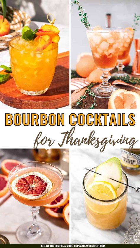 These bourbon cocktails for Thanksgiving are festive and full of warm fall flavors. With the holiday just around the corner, it's time to start planning your menu. From timeless classics to unique drink ideas, these drinks with bourbon are celebratory. Light Bourbon Cocktails, Thanksgiving Cocktail Bourbon, Thanksgiving Bourbon Drinks, Thanksgiving Bourbon Punch, Autumn Bourbon Cocktails, Thanksgiving Cocktails Bourbon, Thanksgiving Cocktails Whiskey, Bourbon Pitcher Cocktails, Bourbon Thanksgiving Cocktail