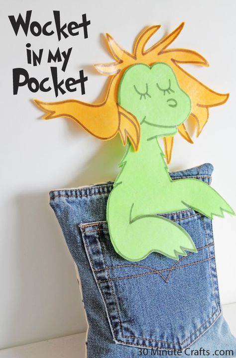 Dr. Seuss Crafts Day 4 ~ * THE COUNTRY CHIC COTTAGE (DIY, Home Decor, Crafts, Farmhouse) Wicket In My Pocket Craft, There's A Wocket In My Pocket, Game Pie, Dr Seuss Costumes, Dr Seuss Classroom, Dr Seuss Activities, Dr Seuss Crafts, Cottage Diy, Seuss Crafts