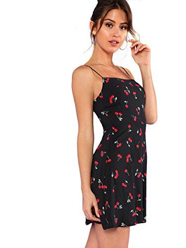 Floerns Women's Halter Neck Floral Print A-Line Mini Dress, #Ad #Halter, #spon, #Neck, #Floerns, #Women Cherry Print Dress, Cherry Print, Dress Zipper, Summer Floral, Cheap Dresses, Spaghetti Strap Dresses, Cami Dress, Fit And Flare Dress, First Class