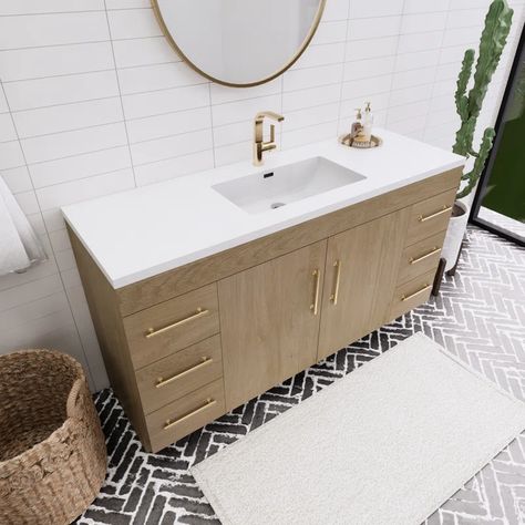 Elsa 60" W Single Bathroom Vanity | Wayfair Mirror Backsplash, Mdf Cabinets, White Vanity Bathroom, Double Sink Bathroom, Primary Bathroom, Double Sink Bathroom Vanity, Double Bathroom, Primary Bath, Sink Top