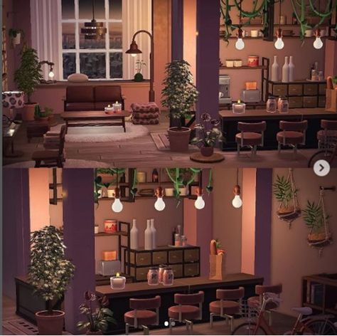 Acnh Home Interior Cottagecore, Anch House Interior, Animal Crossing Dining Room Ideas, My Own Zen Resort Acnh, Acnh Felicity House, Acnh Kitchen Living Room, Acnh Garden House Interior, Acnh House Decor, Acnh House Living Room