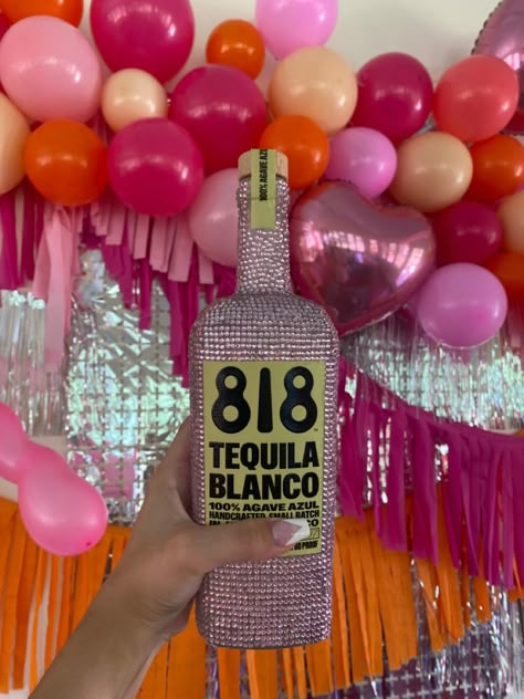 Bedazzled 818 Bottle, Sparkly Birthday Decorations, 21 Birthday Pink Theme, Bedazzled Bottle 21st Birthday, 21st Vegas Birthday Ideas, Unique 21st Birthday Ideas, Miami 21st Birthday, Groovy 21st Birthday, 21st Birthday Party Aesthetic