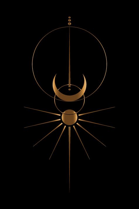 Astrology Goddess Tattoo, Gold Logos Ideas, Sacred Feminine Symbol, Moon And Sun Symbol, Sun And Moon Logo Design, New Moon Tattoo Design, Moon Symbols Design, Moon And Sun Logo, Luna Symbol